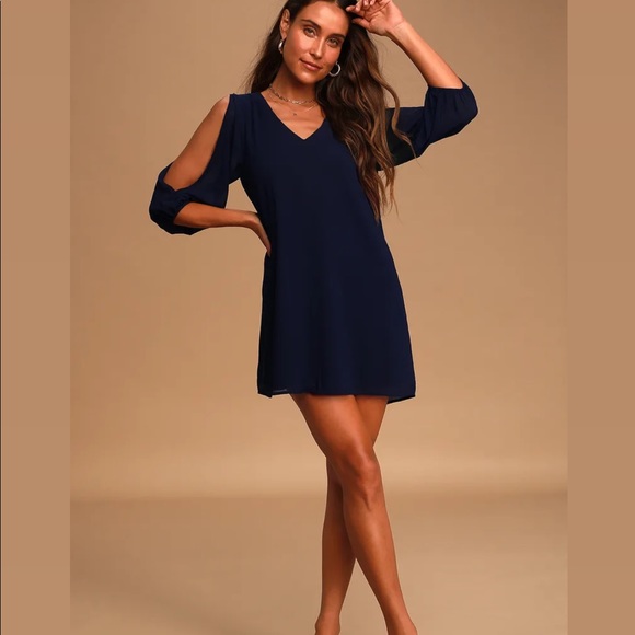 Lulu’s Shifting Dears Navy Blue Long Sleeve Dress - Picture 2 of 8